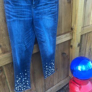 Chico's Girlfriend Ankle Jeans with Pearl Decor
